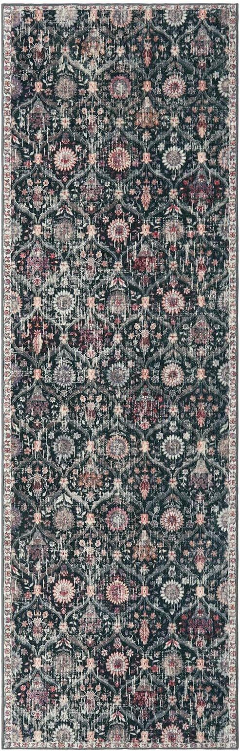 Lahome Moroccan Hallway Rug, 2'5''x8' Kitchen Runner Rugs Non Skid Washable Runners for Hallways, Ultra-Thin Oriental Carpet for Entryway Laundry Room Bedroom Bathroom Elise, Black/Multi