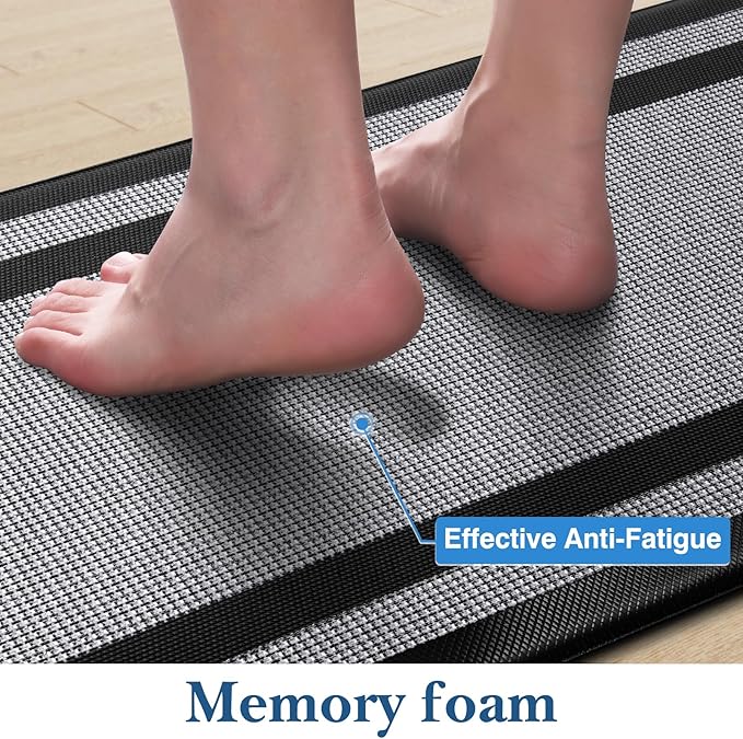 LuxStep Kitchen Mats [2 PCS] Cushioned Kitchen Rugs Anti-Fatigue Floor Comfort Mat,Non-Slip Standing Desk Mat,Waterproof Kitchen Rug Set for Kitchen,Floor,Office,Classic Black