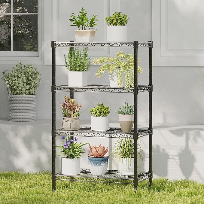 DUMOS 4-Tier Metal Wire Storage Shelves, Adjustable Standing Storage Rack Shelf, Heavy Duty Steel Shelving Unit Organizers for Kitchen Bathroom Pantry Garage, 23.2" Wx13.4 Dx47.1 H, Black