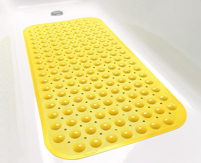 Large Non-Slip Bathtub & Shower Mat 31”x16” (Smooth/Non-Textured Tubs Only) Safe, Clean, Machine-Washable, Superior Grip&Drainage, Vinyl, Opaque Yellow