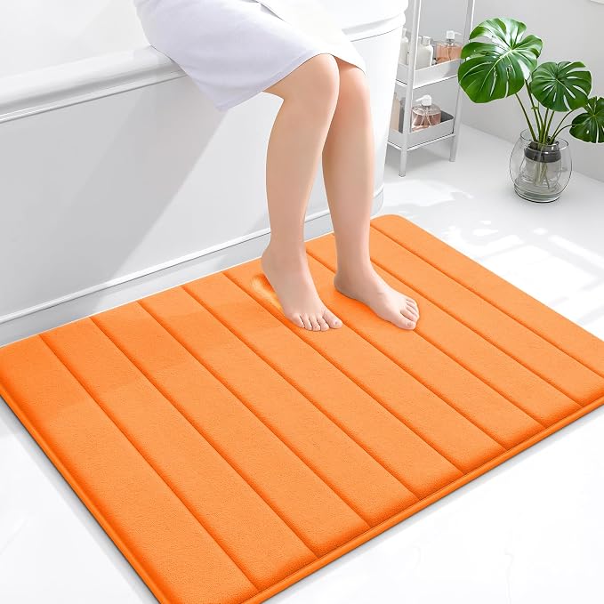 OLANLY Memory Foam Bath Mat 40x32, Super Soft Absorbent Bathroom Rugs, Quick Dry, Machine Washable Shower Floor Rugs, Bathmat Carpet, Bathroom Home Decor Accessories, Orange