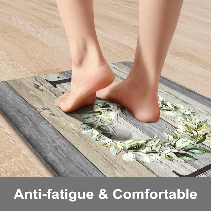 KIMODE Anti Fatigue Mats for Kitchen Floor,Farmhouse Rugs Sets of 2,Cushioned Carpet Non Slip for Laundry,Wide Memory Foam Runner for Sink Office,Grey 20"x47"+20"x32"