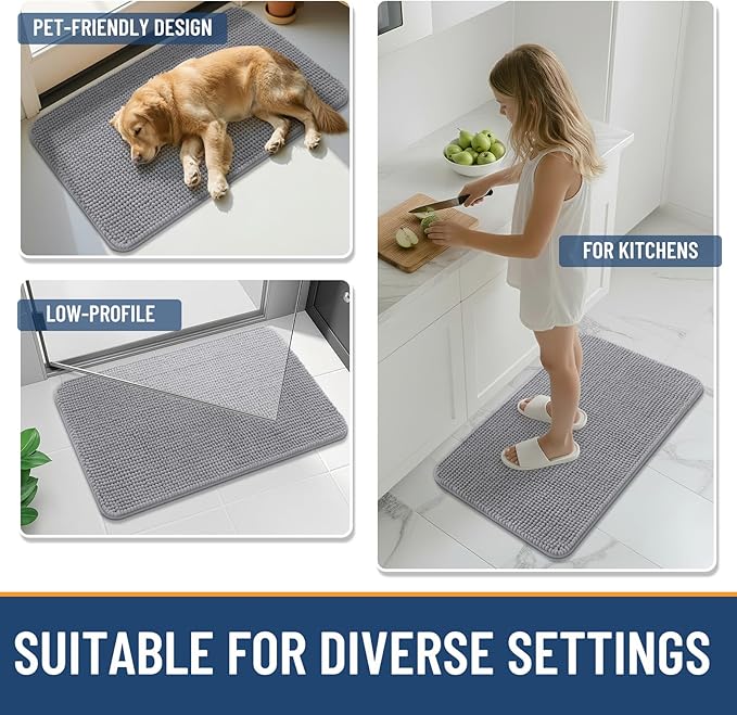 Arotive Bathroom Rugs 47" x 24", Ultra Soft Absorbent Chenille Bath Rugs, Non-Slip Rubber Backing, Machine Washable Bath Mats for Bathroom Floor, Tub and Shower, Home Decor Accessories, Grey
