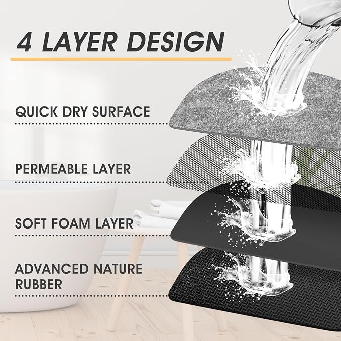 ACCUMTEK Non Slip Bath Mat, Thin Bathroom Rugs Fit Under Door, Quick Dry Bath Mats, Machine Washable Bath Rugs for Bathroom, Bathtub & Kitchen, Bathtub, Light Gray/Crackle/24 x17