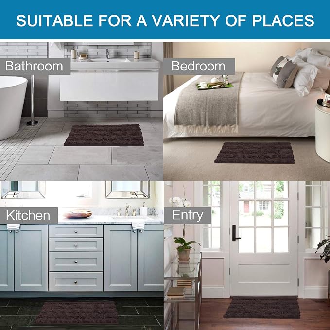 H.VERSAILTEX 2 Piece Bathroom Set - Super Absorbent Chenille Striped Bath Mats - Non Skid, Machine Washable - Chocolate, 24 x 36 Plus 20 x 32 Inches
