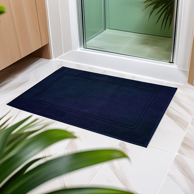 Tens Towels Pack of 2 Bath Mats 100% Cotton, 20 x 32 Inches, Super Absorbent, Hotel Quality Premium Floor Towels, Luxurious, Soft & Quick Dry, Not a Bathroom Rug, Navy