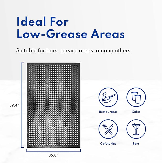 New Star Foodservice Commercial Grade Grease Resistant Anti-Fatigue Rubber Floor Mat, 36" x 60", Black