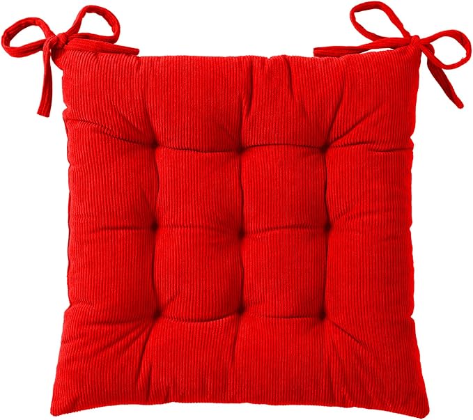 HLOVME Corduroy Chair Cushion with Ties Ultra Soft Warm Floor Cushion for Kids Reading Nook Comfortable Square Seat Cushion for Adult 15.7”x15.7”, Khaki