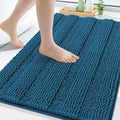Grandaily Chenille Striped Bathroom Rugs 30x20, Extra Thick and Absorbent Bath Mats, Non-Slip Soft Plush Shaggy Shower Carpet, Machine Wash Dry, Bath Rug for Bathroom, (Medium, Peacock Blue)