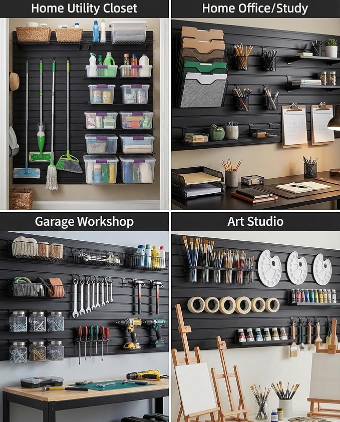 Slatwall Panels 4'x8' Garage Wall Organizer with 2 H Trim, Slat Wall Paneling Garage Slat Wall Storage Systems, Garage Tool Organizer Wall Mount, Slat Board PVC Wall Panels Garage Storage Organization
