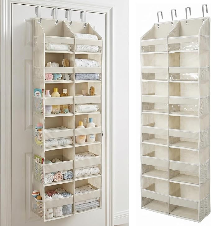 HOMELUX THEORY UPGRADED 6 Tiers Over The Door Organizer Hanging - 100D EXTRA THICK & 50lbs HUGE CAPACITY, 12 Side Mesh Pockets Over The Door Shoe Organizer, Hanging Closet Organizer (Ivory, XL)