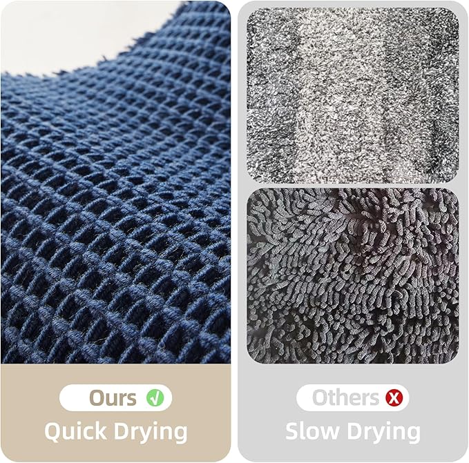 TYUU Waffle Bath Mat, Boho Bathroom Rugs Non Slip Washable Super Absorbent Quick Dry Bath Mat Farmhouse Bathroom Decor, 48"x24" Navy Blue