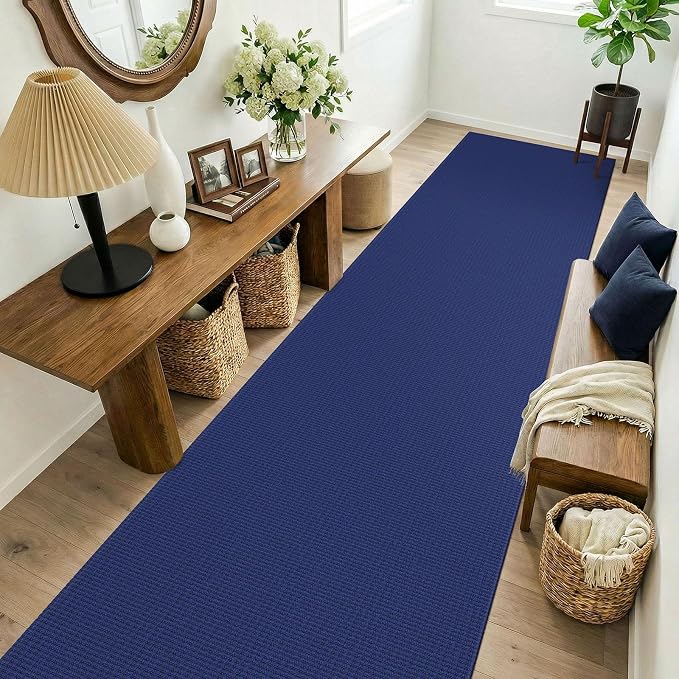 KOZYFLY 3x14 Runners Rugs for Hallway, Long Washable Runner Rug, Non Slip Rubber Backed Kitchen Runner, Flatweave Entryway Rug, Floor Carpet for Entry, Aisle, Hall, Royal Blue/Navy