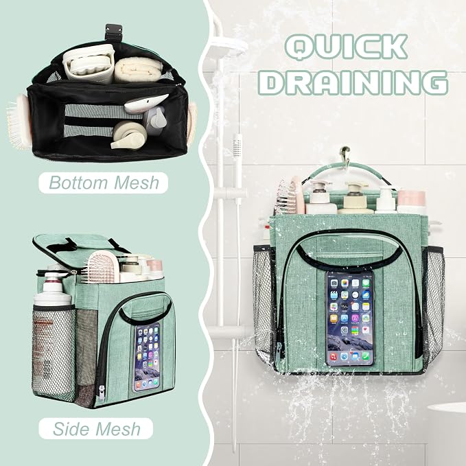 Attmu Shower Caddy Portable, Hanging Shower Bag for Dorm Room College, Large Capacity Quick Dry Mesh Tote Bag for Travel Camping Essentials (Dusty Green)