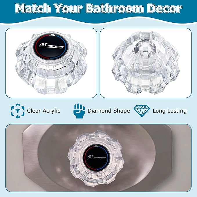 Dreyoo Shower Faucet Handle Replacement for 940-240, Compatible with Price Pfister Old Style Avante Series, Clear Acrylic Shower Knob Replacement for Single Handle Tub Faucet(Water Drop Style)
