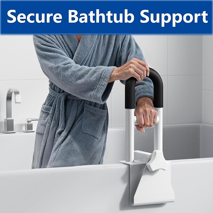 Bathtub Safety Rail, Bathtub Handle Grab Bar with Non-Slip Grip for Seniors, Elderly, Fits 3.1 to 6.7 Inch Tub Walls, Supports 300 lbs