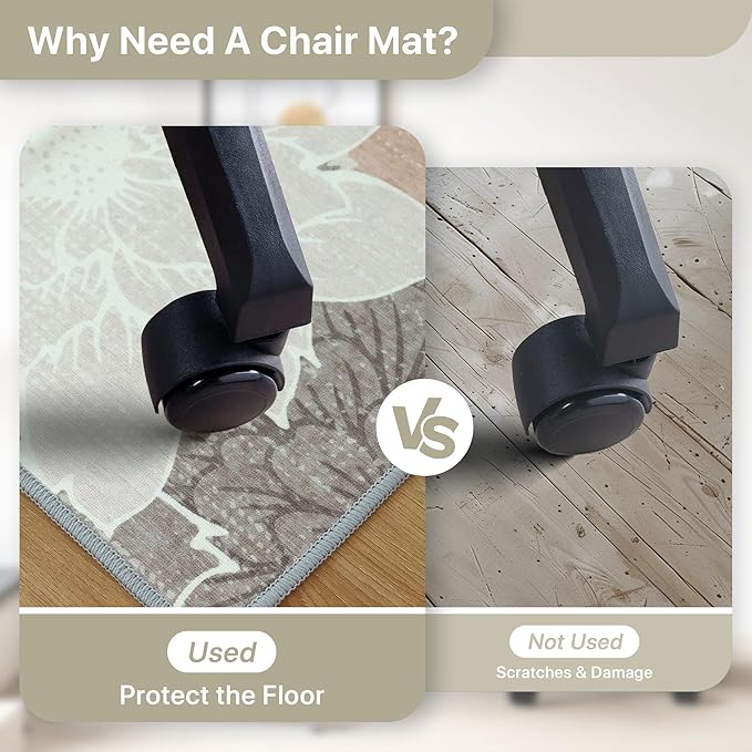 48"x60" Office Chair Mat for Hardwood Tile Floor, Under Desk Carpet Protector for Rolling Computer Chair Mat, Machine Washable Area Rug, Anti-Slip 1/5" Thick Low Pile Thin Vinyl Floor Mat, Taupe Grey