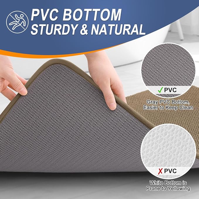 OLANLY Thick Memory Foam Bathroom Runner Rugs 47x24, Extra Soft Absorbent Long Bath Rug, Quick Dry Bath Mats, Non-Slip, Machine Washable Mat for Bathroom, Tub and Shower, Home Decor Accessories, Tan