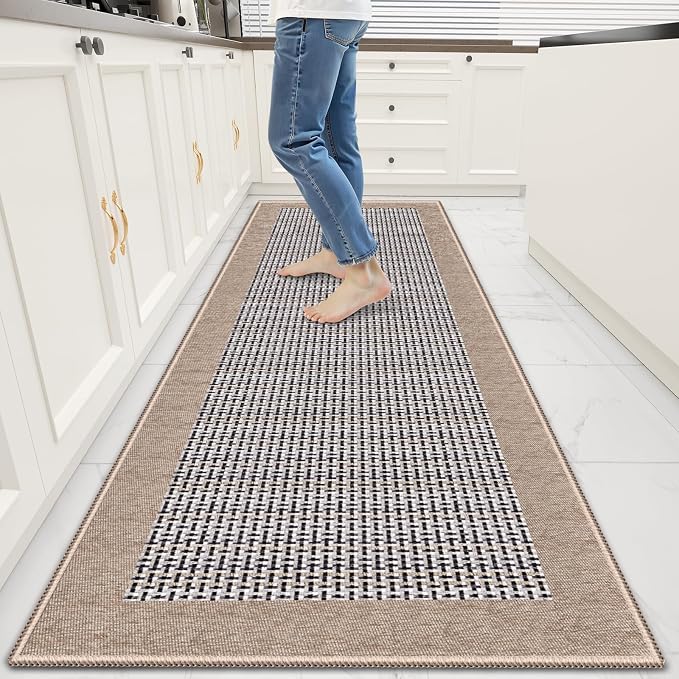 StepRite Kitchen Rugs, Kitchen Mats for Floor, 70"x24" Non-Slip Machine-Washable Kitchen Throw Rug, Absorbent Runner Rugs Office, Sink Standing Desk Mat, Decor Carpet, Khaki