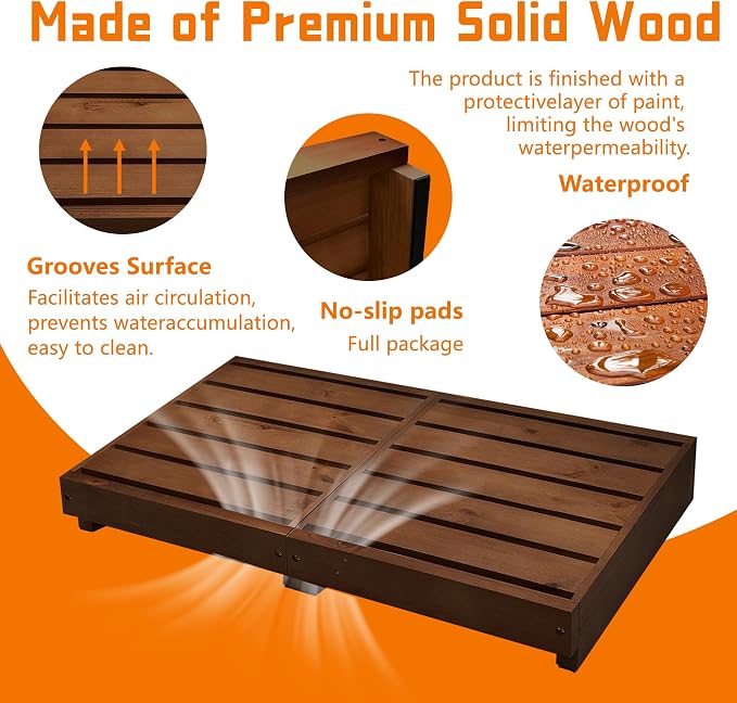 Indoor Wooden Step Stool 3.5'' Height, Outdoor Steps with Non Slip Pads, Step for Outside, Safety Stepping Stool for Bathroom, Kitchen, Bed, Dark Brown