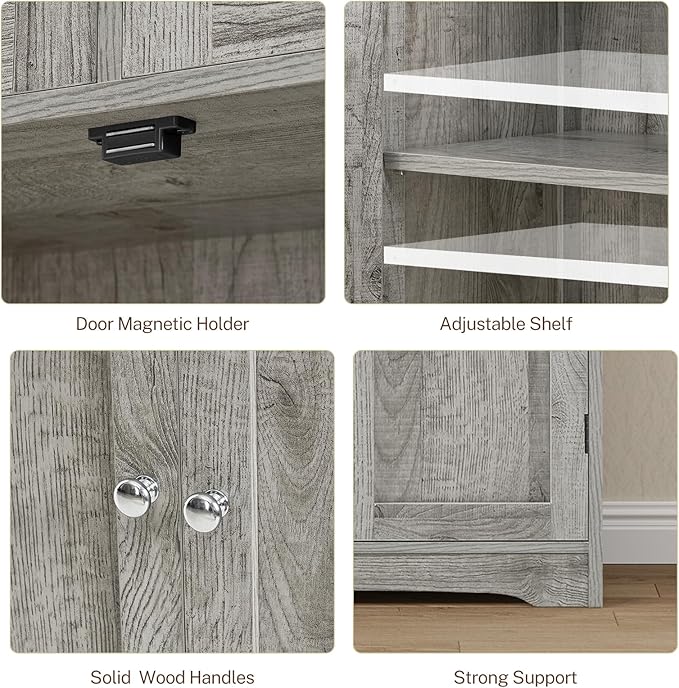 Iwell Tall Storage Cabinet with Adjustable Shelf, Bathroom Cabinet with 2 Drawers, Linen Cabinet for Living Room, Grey