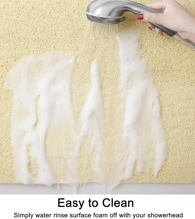 Leotruny Bath Tub Shower Mat 40 x 16 Inch Non-Slip Soft PVC Loofah Mats for Bathroom (C02-Beige)