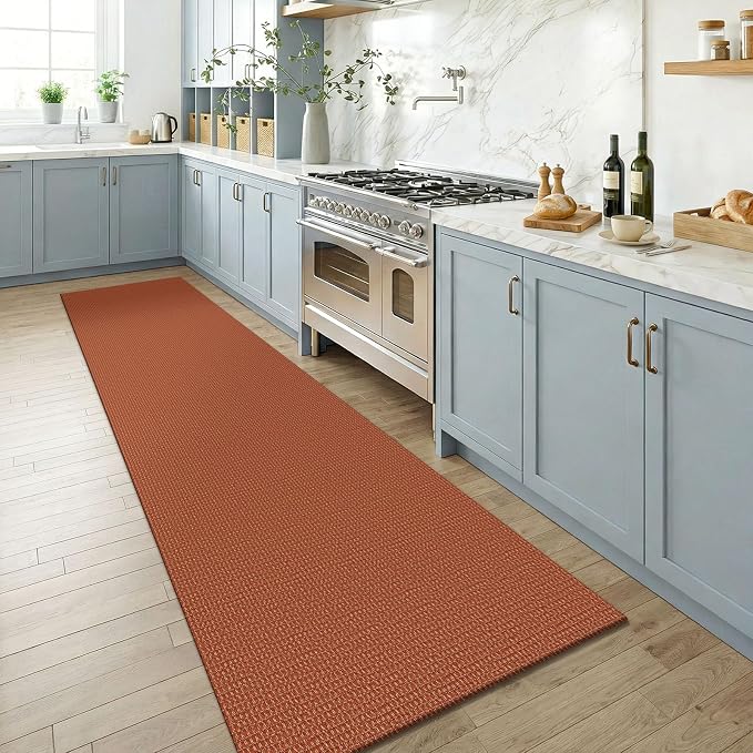 KOZYFLY Orange Runners for Hallway 2.5'x8', Washable Runner Rug, Woven Non Slip Kitchen Runner, Braided Entryway Rug, Floor Carpet for Foyer, Bedroom, Hall, Burnt Orange/Tan
