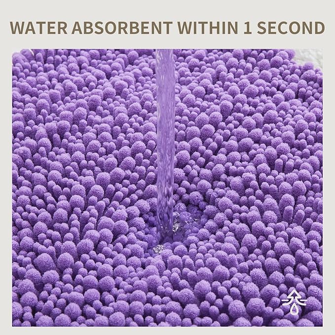 Bathroom Rugs Non Slip Washable 32x20, Extra Thick Soft Chenille Absorbent Bath Mat, High Density Barrier Non Slip Backing, Quick Dry Plush Shaggy Floor Carpet for Tub&Shower, Purple
