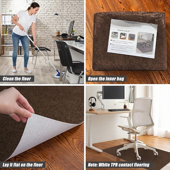 Sycoodeal Office Chair Mat for Hardwood Floor,Office Computer Gaming Chair Mat for Tile Floor,Large Floor Protector Rug,Anti-Slip,Easy to Clean,Coffee(48"x55")