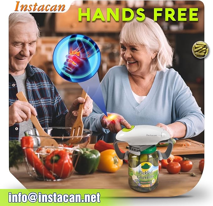 INSTACAN Higher Torque and One Touch Electric Jar Opener Easy Remove Almost Size Lid with Auto-Off, Powerful Bottle Opener for Arthritic Hands, Automatic Jar Opener for Weak Hands and Seniors (White)