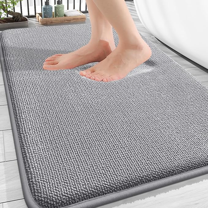 OLANLY Thick Memory Foam Bath Mat Rug 32x20, Extra Soft Absorbent Bathroom Rug, Quick Dry Bath Mats, Non-Slip, Machine Washable Carpet for Bathroom, Tub and Shower, Home Decor Accessories, Grey