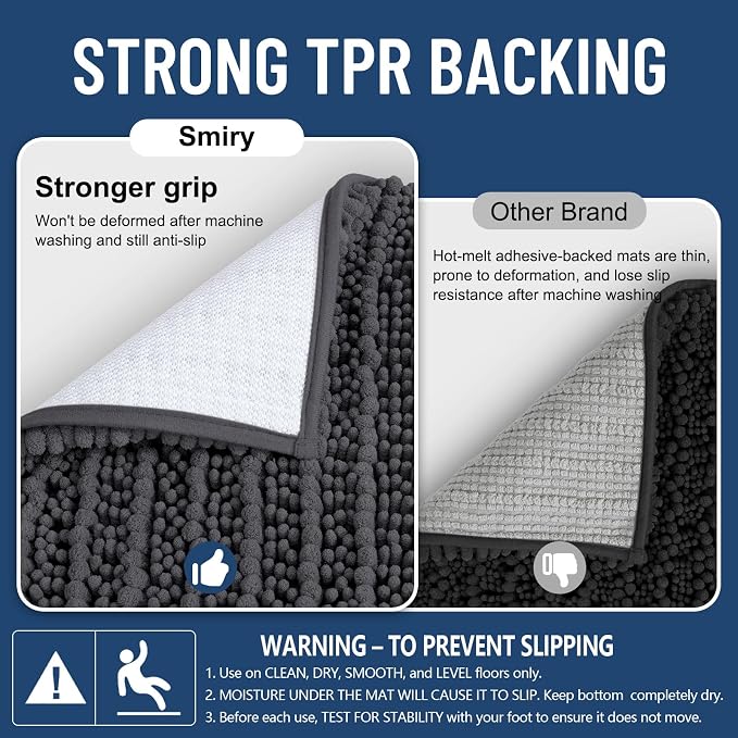 Smiry Bathroom Rugs Mat 70x24, Extra Soft Absorbent Chenille Bath Rugs, Non Slip Rubber Backing Machine Washable Quick Dry Bath Mats for Bathroom Floor, Tub, Shower, Home Decor Accessories, Dark Grey