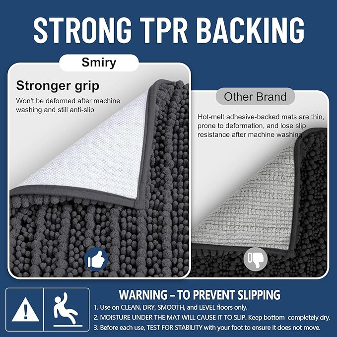 Smiry Bathroom Rugs Mat 59x35, Extra Soft Absorbent Chenille Bath Rugs, Non Slip Rubber Backing Machine Washable Quick Dry Bath Mats for Bathroom Floor, Tub, Shower, Home Decor Accessories, Dark Grey