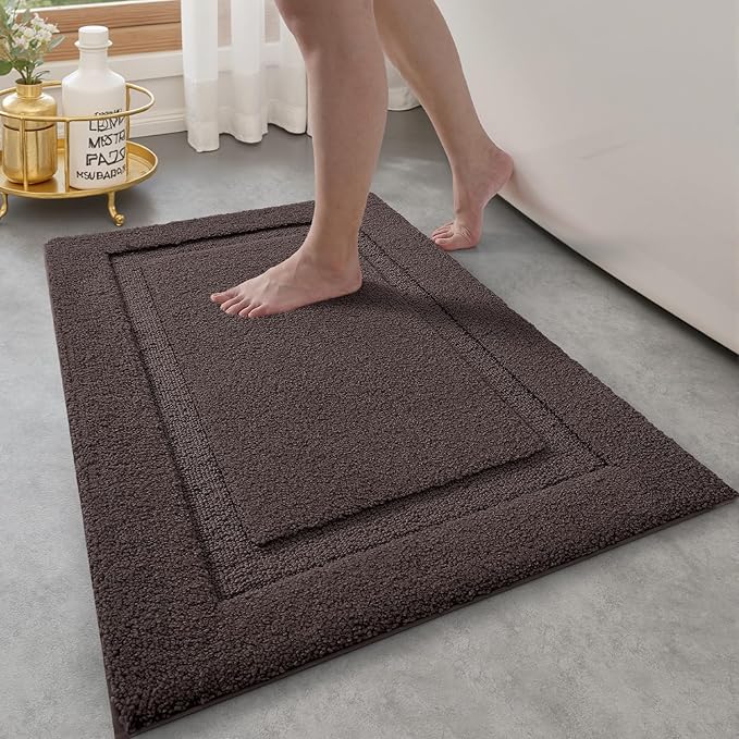 LUMI Ultra Soft Bathroom Rugs Non Slip with Rubber Backing, Absorbent Washable Bath Mat Quick Dry, Upgraded Premium Microfiber Plush Carpet for Bathtub and Shower Floor, Brown, 16x24