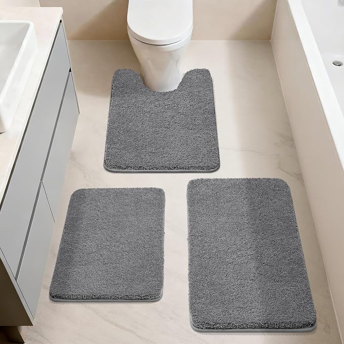 COSY HOMEER Toilet Rugs U-Shaped 24"x20",Soft Absorbent Bath Mat with Non-Slip TPR Backing, Machine Washable Shaggy Bath Rug for Toilet,Dark Grey