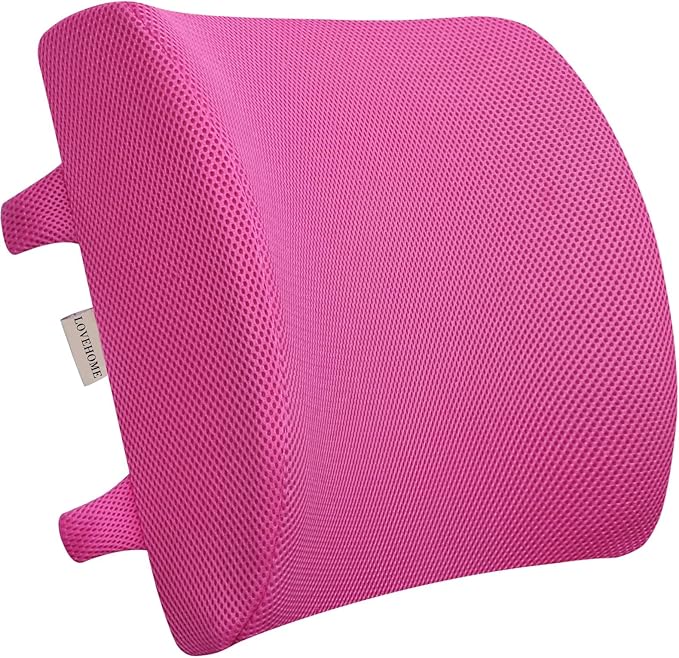 Lumbar Pillow for Chair and Car, Back Support for Office, Memory Foam Cushion with Mesh Cover - Pink