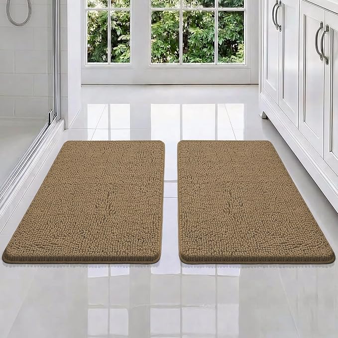 Bcoimo Bathroom Rug Set, Chenille Bathroom Rugs, Absorbent Non Slip Plush Bath Mats, Machine Washable Fast Drying Floor Mats for Tub, Shower, Sink, Vanity