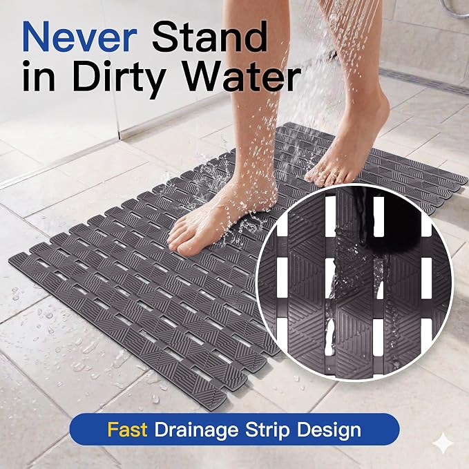 Non Slip Bathtub Mat - Shower Mats for Inside Shower, Rectangular PVC Tub Mat with 200+ Suction Cups for Safety, 40x16 Inch, Dark Gray
