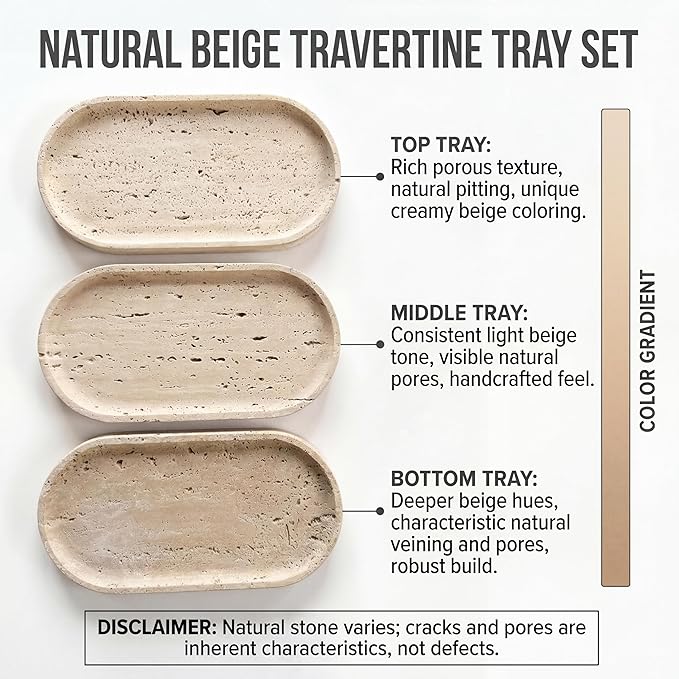 YKAJO Oval Real Marble Tray for Bathroom Kitchen Counter Stone Decorative Vanity Tray for Dresser Perfume Heavy Catchall Organizer for Soap Jewelry (Yellow Travertine, 9.8" x 4.7")