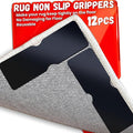 Rug Non Slip Grippers, Reusable Rug Tape Pads for Hardwood Floors, Laminate Floor, Tiles, No Residue on Flooring, Corner Grippers Carpet Tape for Area Rugs, Keep Corners Flat (12)