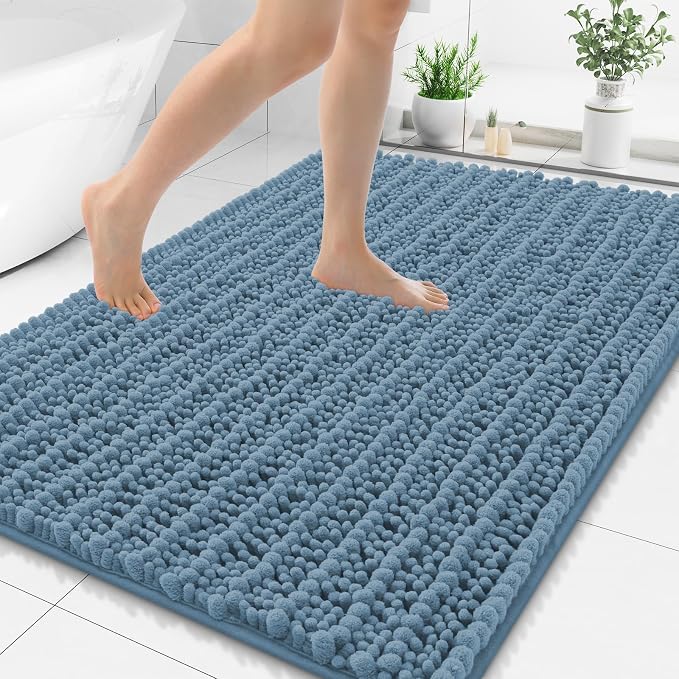 Smiry Bathroom Rugs Mat 48x32, Extra Soft Absorbent Chenille Bath Rugs, Non Slip Rubber Backing Machine Washable Quick Dry Bath Mats for Bathroom Floor, Tub, Shower, Home Accessories, Grayish Blue