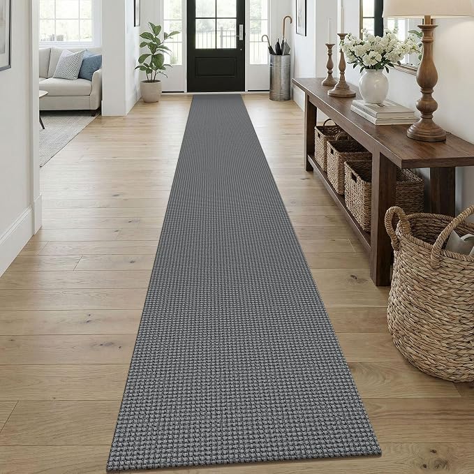 KOZYFLY Braided 2x18 Runners Rugs for Hallway, Extra Long Washable Runner Rug, Woven Non Slip Kitchen Runner, Cotton Entryway Rug, Floor Carpet for Entry, Aisle, Hall, Grey/Dark Grey