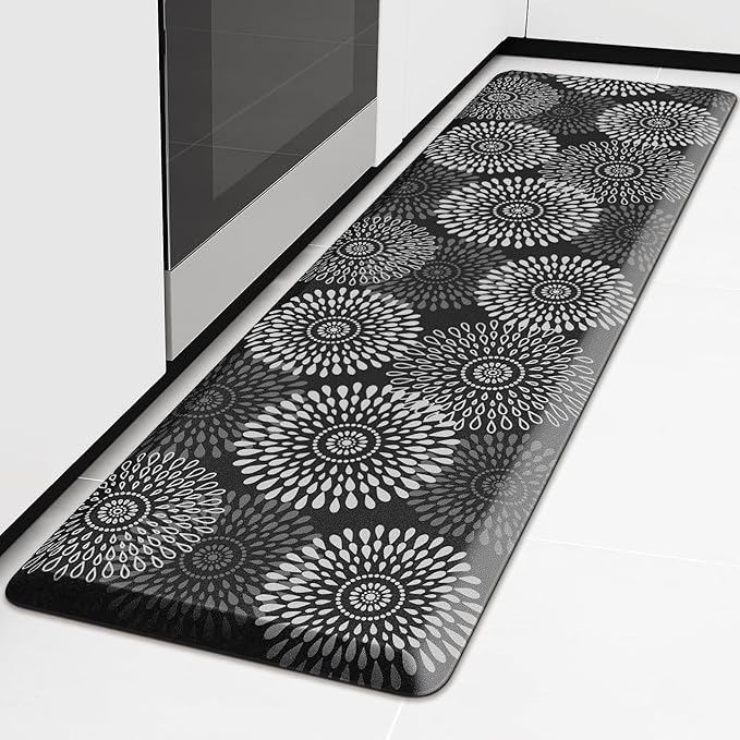 LuxStep Kitchen Mat Waterproof Kitchen Rugs for Floor Cushioned Anti-Fatigue Mat Non-Slip Standing Desk Mat Comfort Floor Mats for House Sink Office 17.3" x 60" Black