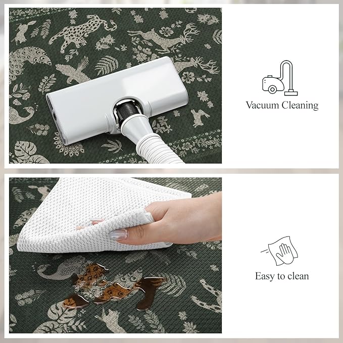 LEEVAN Anti Fatigue Mats for Kitchen Floor Non-Slip, Cushioned Kitchen Mats for Floor 2 Piece, Dark Green Memory Foam Kitchen Mat Set, Waterproof Ergonomic Standing Mat for Bar, Office,Desk, Laundry