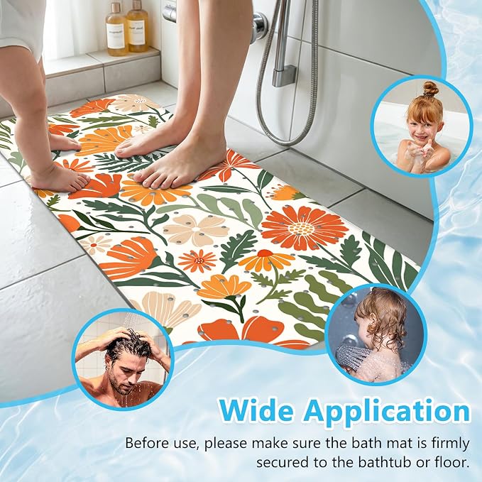 Bath Mat for Tub Non Slip, Aesthetic Bathtub Mats for Girls Non Slip Shower Mat Machine Washable 40"x16" Vintage Flora Tub Mats with Suction Cups and Drain Holes French Retro Style Bath Decor Women