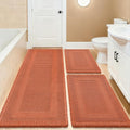 Upgrade Waffle Bath Mat Set 3 Piece, Boho Bathroom Rugs Absorbent Non Slip, Soft Bathroom Mats, Machine Washable Knit Bath Rugs with Tassels for Bathroom, Bedroom, Kitchen, Shower, Tub, Burnt Orange
