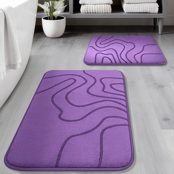 YIHOUSE Memory Foam Bathroom Rugs Sets 2 Piece - Extra Thick Ultra Soft Absorbent Bath Mat Set, Non-Slip Machine Washable Bath Rugs for Bathroom, Tub & Shower, Home Decor (32"x20"+24"x17", Purple)