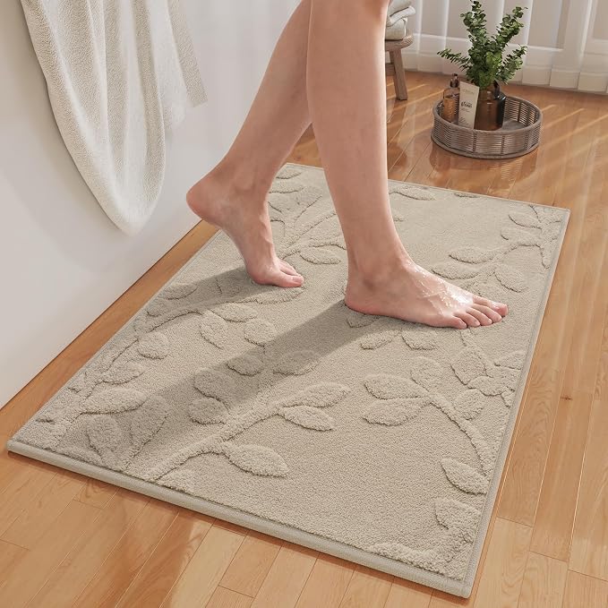 Bathroom Rugs Mat Quick Dry Absorbent Non Slip Bath Mat Bath Mats for Bathtub Mat Bathroom Carpet Fit Under Door Washable Floor Bath Rugs Brown 24x36