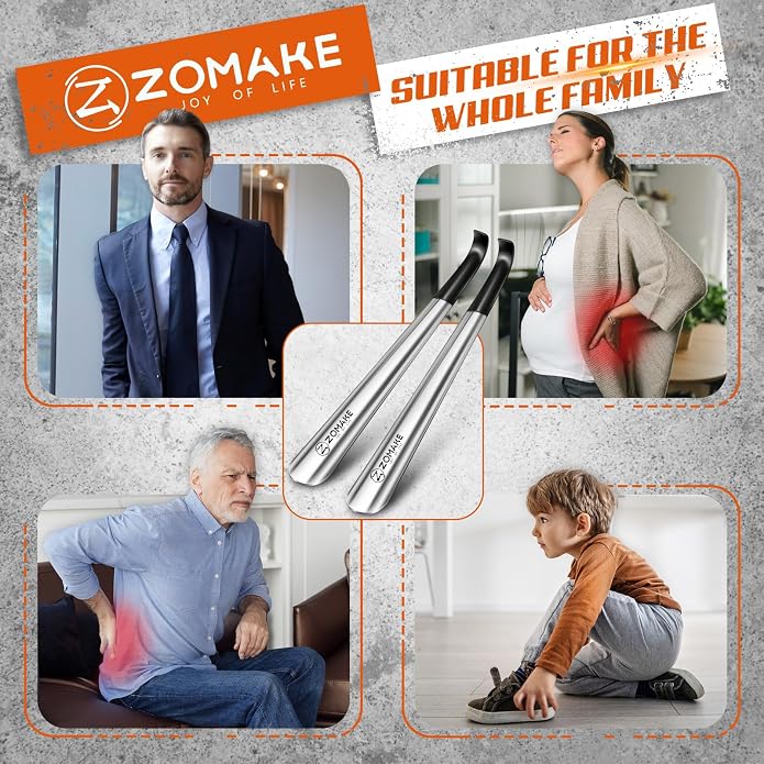 ZOMAKE Shoe Horn Long Handle for Seniors Men Women,Metal Long Shoehorn Boot Horn,16.5" Stainless Steel Shoe Spoon Helper