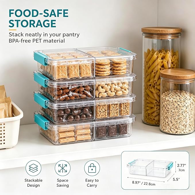 Vtopmart 8 Pack 1.5Qt Clear Small Storage Containers with Lids, Stackable Plastic Organizer Boxes with Removable Divider for Pens, Pencils, Crayons, Markers, Craft Supplies and Small Items